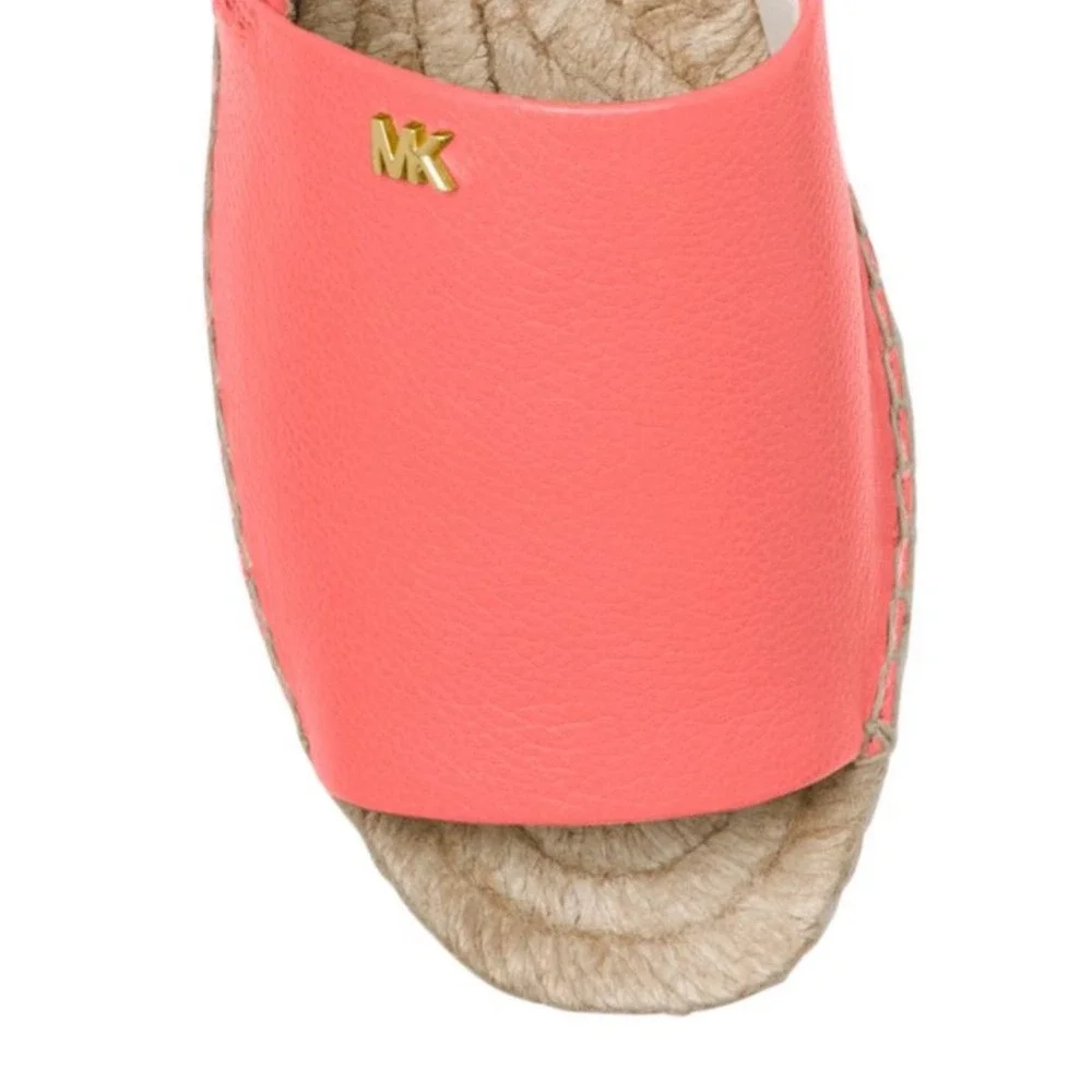 MICHAEL KORS Coral Leather‎ Slingback Espadrille Flats Sandals Womens 7M